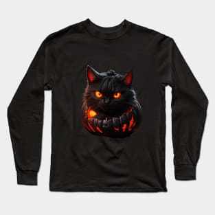 black cat inside a pumpkin for halloween Long Sleeve T-Shirt